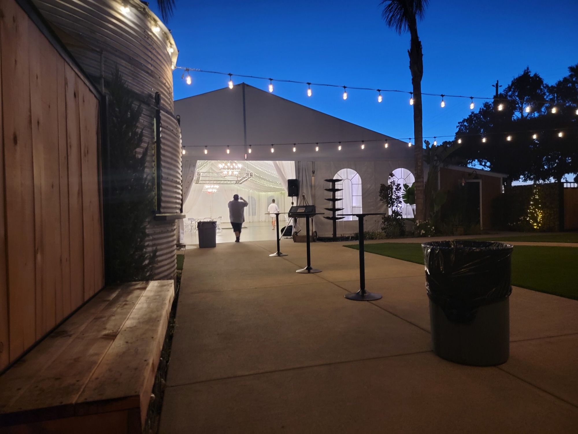 Courtyard at dusk at The Silos